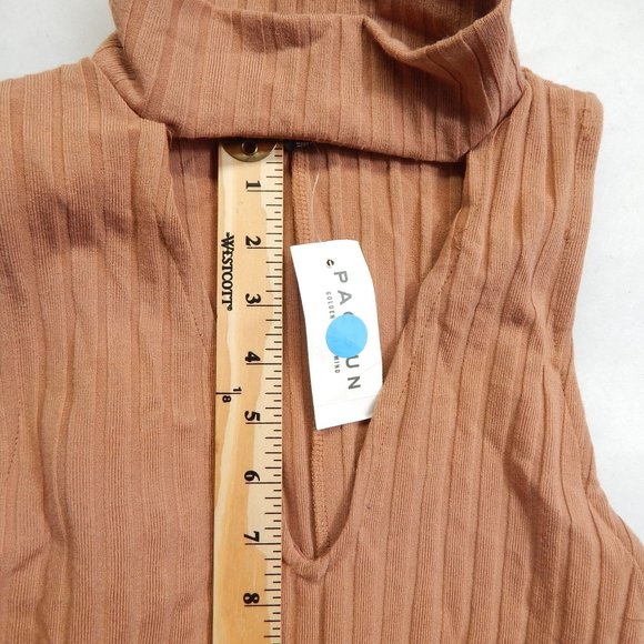 PacSun Womens Body Con Mock Turtleneck Midi Sleeveless Dress Tan Size M - Picture 9 of 9